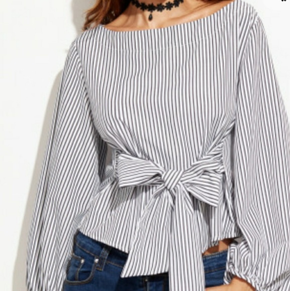 Shein Tops - Black and white striped with a bow